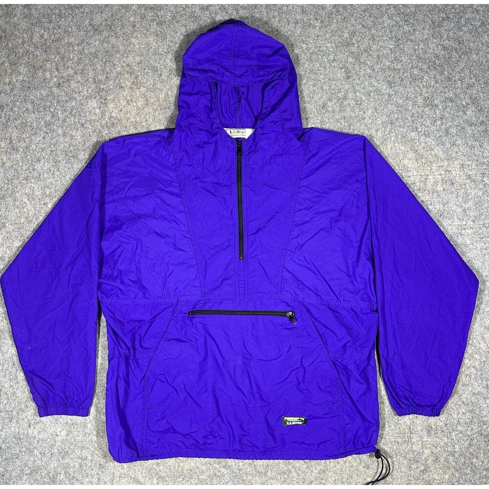 Vintage LL Bean Anorak Nylon Windbreaker Mens XL Purple 1/2 Zip Hood USA READ